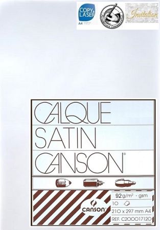 CANSON CALQUE SATIN  92g A4 - Бял транспарентен сатенен оризов паус 10 листа