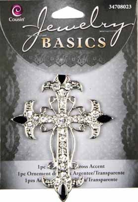 JEWELRY BASICS USA  - ACCENT SILVER / CLEAR CROSS 6.5 x 5 cm