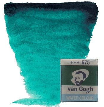 VAN GOGH WATERCOLOUR PAN - Екстра фин акварел `кубче` # Phthalo green 675