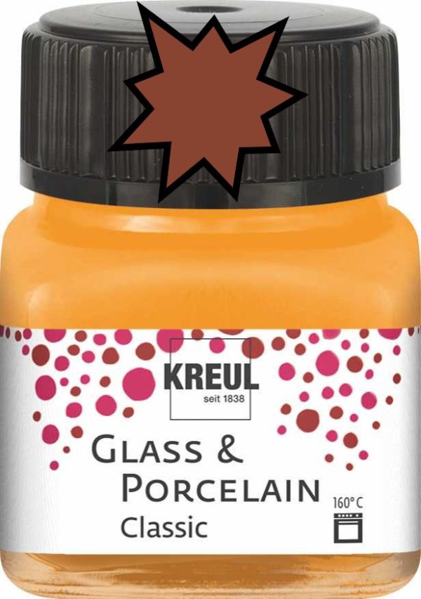 KREUL Glass & Porcelain Clasic - Глазурна боя за порцелан и стъкло, 20 мл. - COGNAC