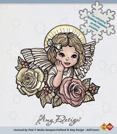 Amy Designs Stamp - Angel with Roses - прозрачни печати 8x8 cm. 