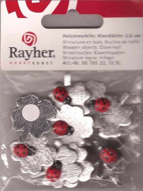 RAYHER WOODEN LADYBUGS - Детелина с калинка  2,5 см. 10бр. с лепка