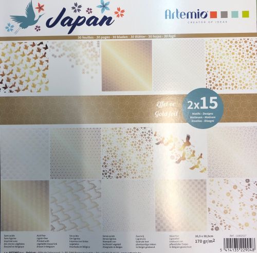 ARTEMIO "JAPAN" SCRAP BLOCK 170gr/m - Дизайнерски блок 12"х12" / 30листа картон GOLD FOIL