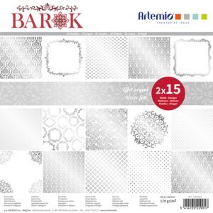 ARTEMIO  "BAROK" SCRAP BLOCK 170g/m2 - Дизайнерски блок 12"х12" / 30листа картон SILVER FOIL