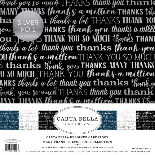 Carta Bella MANY THANKS  SILVER FOIL 12" x 12"- Дизайнерски блок 30.5 X 30.5