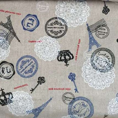 Vintage CoCo~ton • Fabric printed cotton/linen - ДИЗАЙН ВИНТИДЖ ТЕКСТИЛ  50 x 70 см. - Еiffel tower - crown 