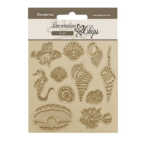 Decorative Chips SONGS OF THE SEA SHELLS AND FISH - Чипборд 3D елементи 14 х 14 см.