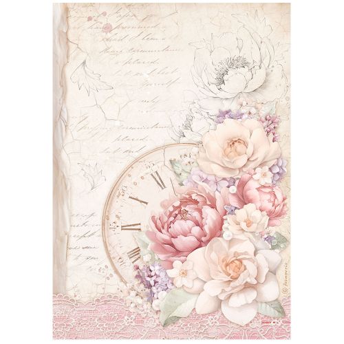 STAMPERIA, A4 Rice Paper Romance Forever clock