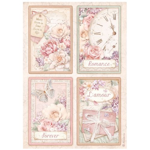 STAMPERIA, A4 Rice Paper Romance Forever 4 cards