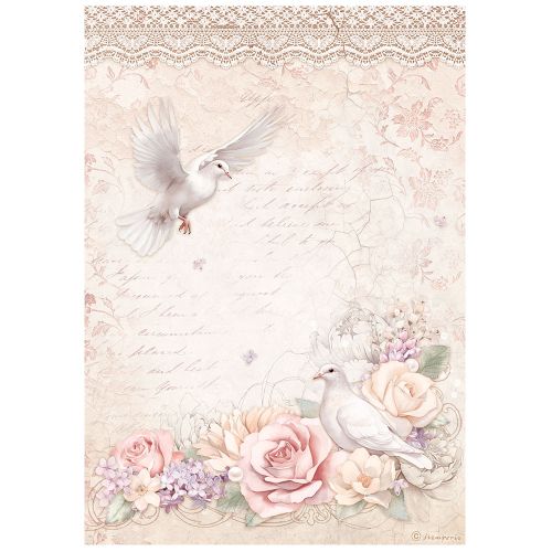 STAMPERIA, A4 Rice Paper Romance Forever doves
