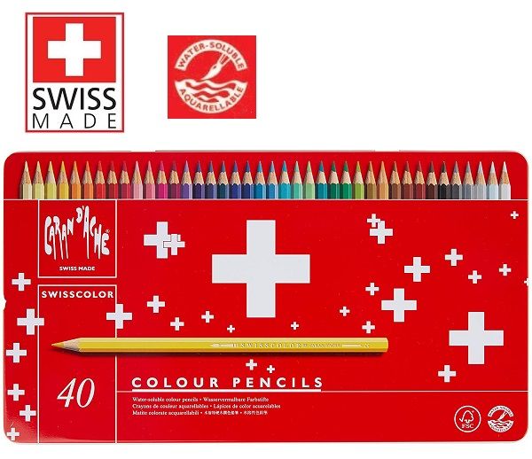 CARAN D'ACHE WATERCOLOUR PENCILS 40 -  АКВАРЕЛНИ цветни моливи за рисуване 40цв / метална кутия
