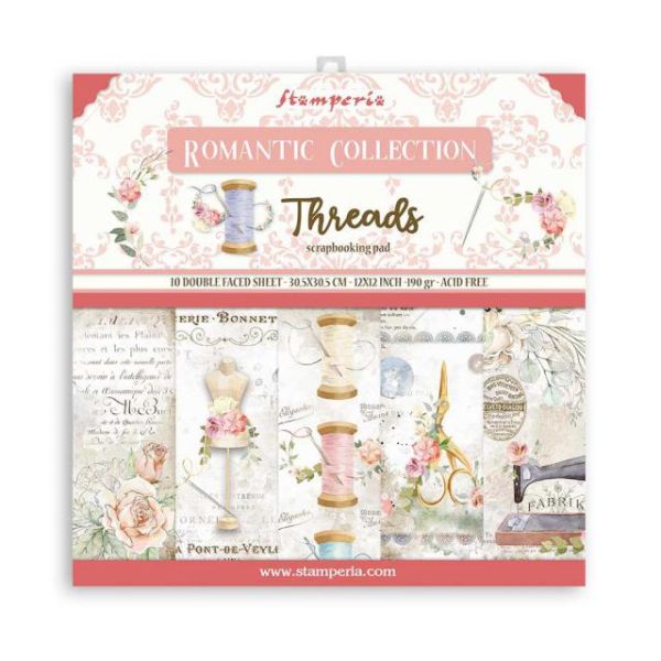 STAMPERIA Double Face Sheets 10 Pack + 2free "Romantic Threads"  - Дизайнерски блок 12"x12" 