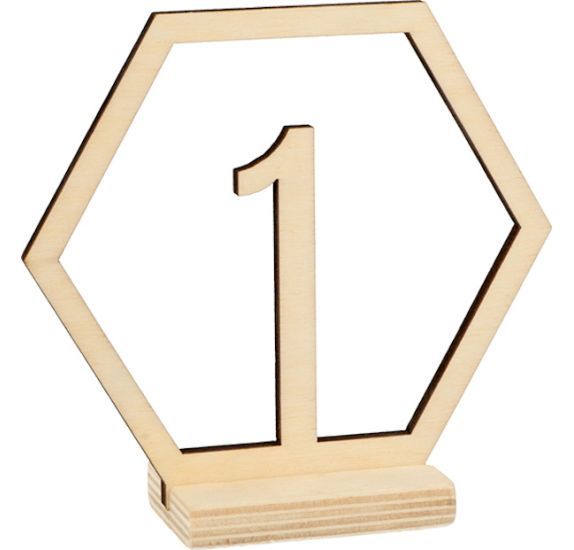 15 Hexagonal Wooden Numbers - Дървени деко цифри с поставка - 15бр.