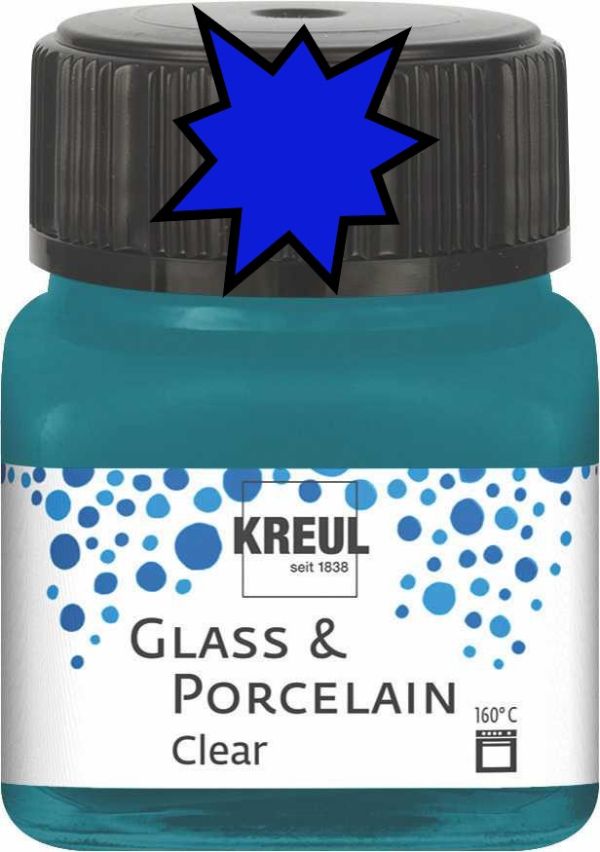 KREUL Glass & Porcelain Clear - Прозрачна боя за порцелан и стъкло, 20 мл. - CYANEAN BLUE