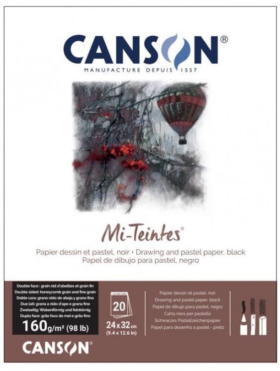 CANSON MI-TEINTES 24X32 20F -  Блок за пастел и графика 32x24 черни листи