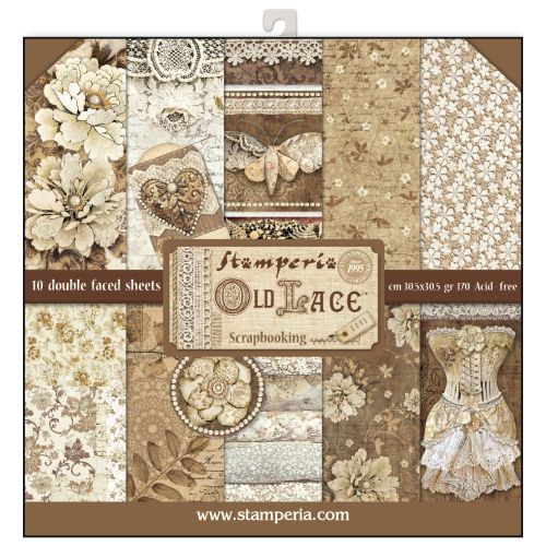 Stamperia, Old Lace 12x12 Inch Paper Pack  - Дизайнерски блок 12"x12" / Old lace