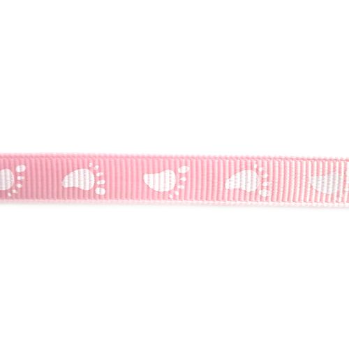 Baby Foot Print Design Ribbon - Pink/White 10mm  - Панделка  ролка 10 mm. X 5m.