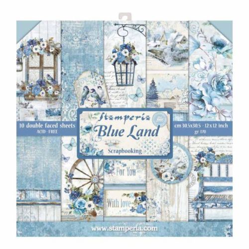 STAMPERIA Double Face Sheets 10 Pack "BLUE LAND"  - Дизайнерски блок 12"x12" 
