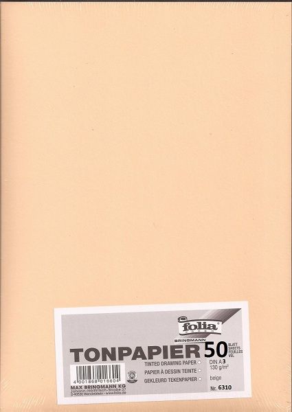 FOLIA TONPAPIER A3 PACK - Рисувателна хартия за пастел, въглен, молив 130гр А3  ПАКЕТ 50л  BEIGE