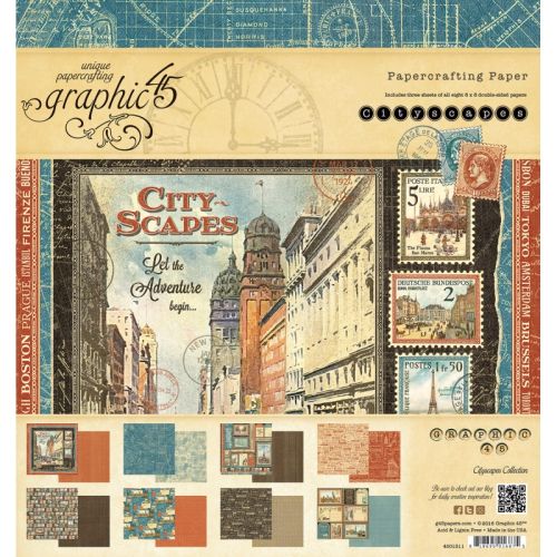 Graphic45, USA  Cityscapes 8x8 Paper Pad - Дизайн блок 20 x 20  