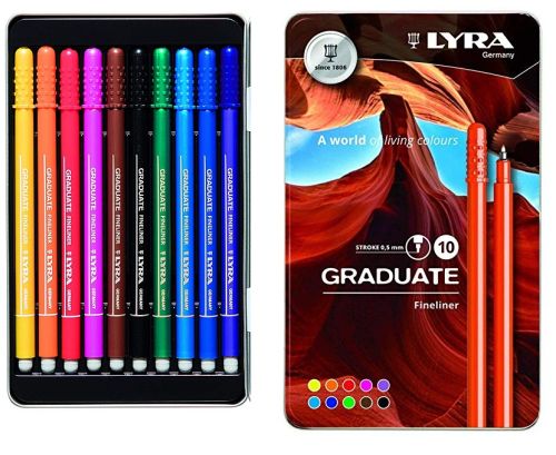 LYRA GRADUATE FINELINER 10 - Метална кутия Lyra ТЪНКОПИСЦИ за рисуване F 10бр