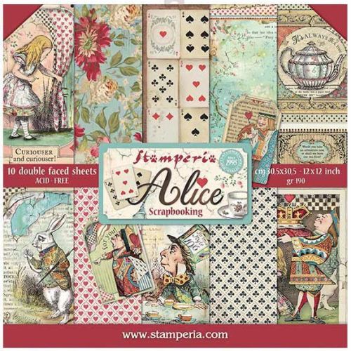 STAMPERIA Double Face Sheets 10 Pack + 2free "ALICE"  - Дизайнерски блок 12"x12" 