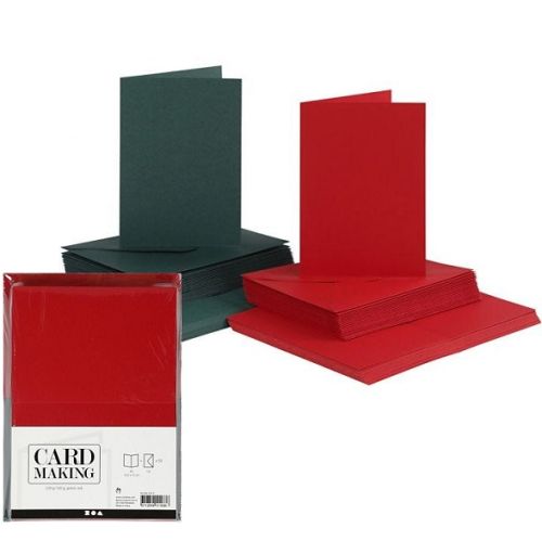CREATIVE cards & envelopes 105 x 150mm - 50 двойни картички + 50 плика RED + GREEN