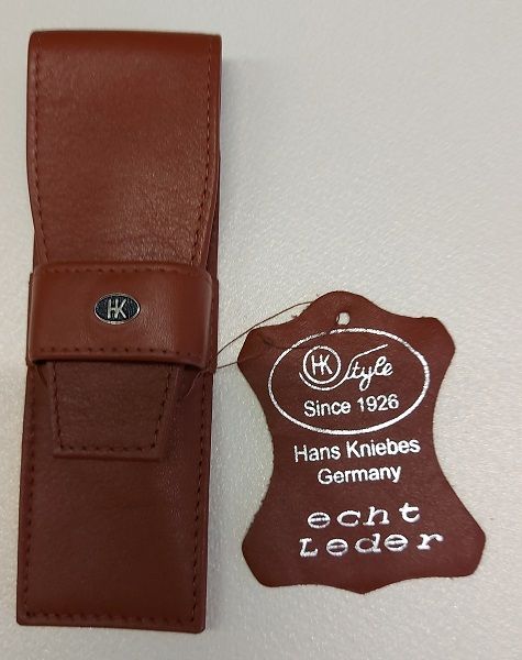 HK pen wallet 2 Germany - Кожен несесер за 2 пишещи средства COGNAC
