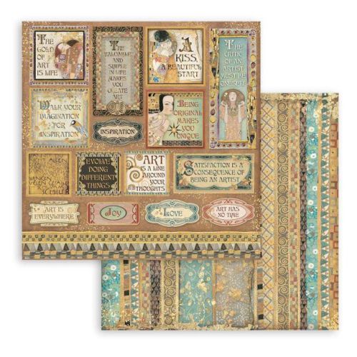 STAMPERIA, Klimt Quotes and Labels Paper Sheets - Дизайнерски скрапбукинг картон 30,5 х 30,5 см.