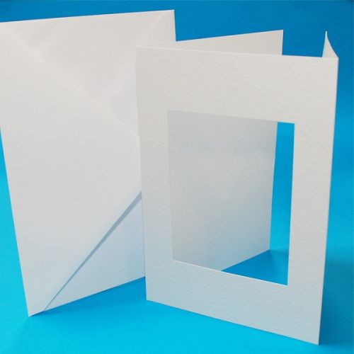 A5 WHITE HAMMERED cards & envelopes TRIFOLD  - 10 Релефни с прозорец картички и пликове А5 14,5 x 21 см. БЯЛО - PROMO!