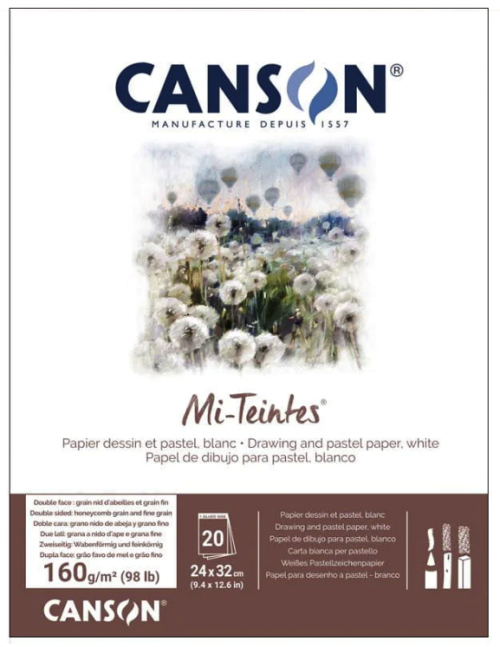 CANSON MI-TEINTES 24X32 20F -  Блок за пастел и графика 32x24 бели листи