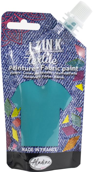 IZINK FABRIC PAINT TEXTILE, Made in France - Пигментна боя за рисуване върху текстил, 80 мл. - Blue green silk