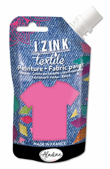 IZINK FABRIC PAINT TEXTILE, Made in France - Пигментна боя за рисуване върху текстил, 80 мл. - Fluorescent pink vinyl