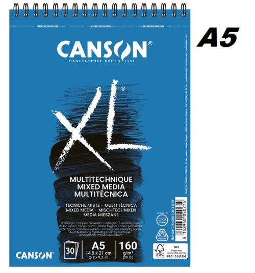 CANSON XL MIXED MEDIA 160g A5 - Блок  30л A5 14.8x21 - СМЕСЕНА ТЕХНИКА
