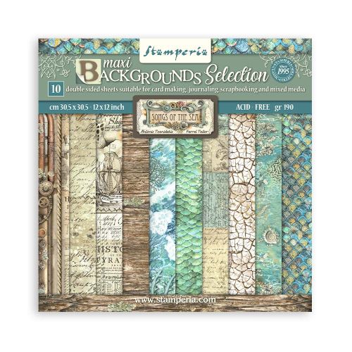 STAMPERIA, BACKGROUND SELECTION - SONGS OF THE SEA12x12 Inch Paper Pack