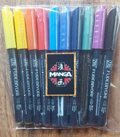 FUDEBIYORI BRUSH PEN SET * JAPAN - Комплект японски маркери четка за Манга 10бр